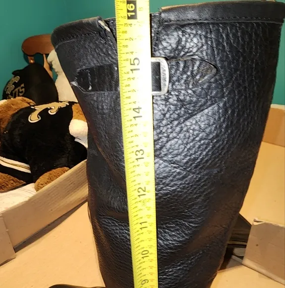Knee Hi Black Leather Boots with Back Zipper
