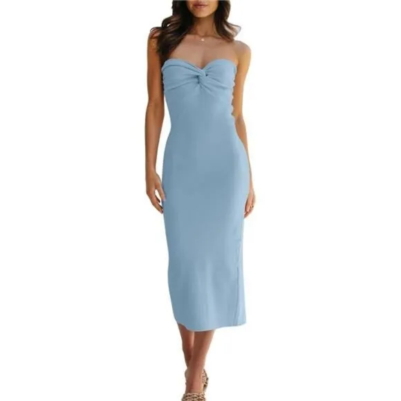 Knitted Dresses Twisted Front Bodycon Dress with Back Slit