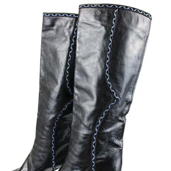 Kurt Geiger Pollini Knee High  Boots Leather Heeled Pull-on Black Women’s Size 7