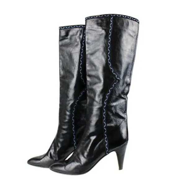 Kurt Geiger Pollini Knee High  Boots Leather Heeled Pull-on Black Women’s Size 7
