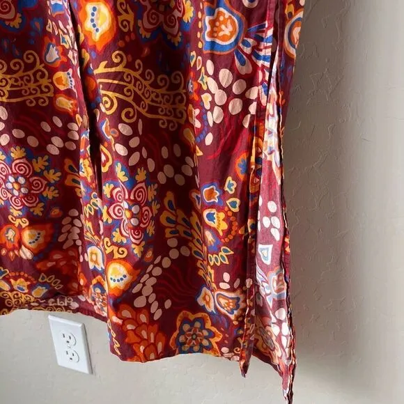 LA DoubleJ Dress Bowling Floral Print Button Front Maxi Dress Red Multi Size XS