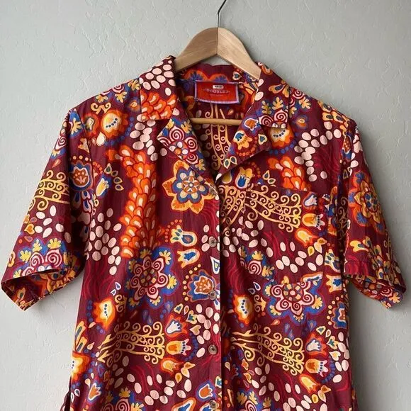 LA DoubleJ Dress Bowling Floral Print Button Front Maxi Dress Red Multi Size XS