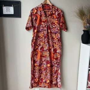 LA DoubleJ Dress Bowling Floral Print Button Front Maxi Dress Red Multi Size XS