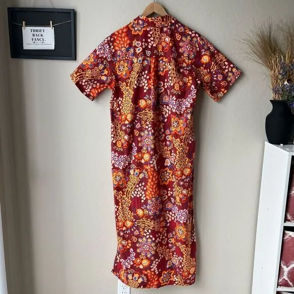 LA DoubleJ Dress Bowling Floral Print Button Front Maxi Dress Red Multi Size XS