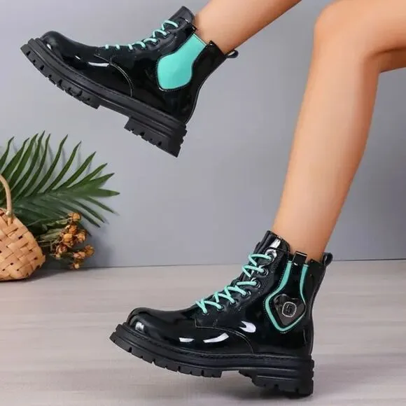 Ladies color block combat boots sz 8