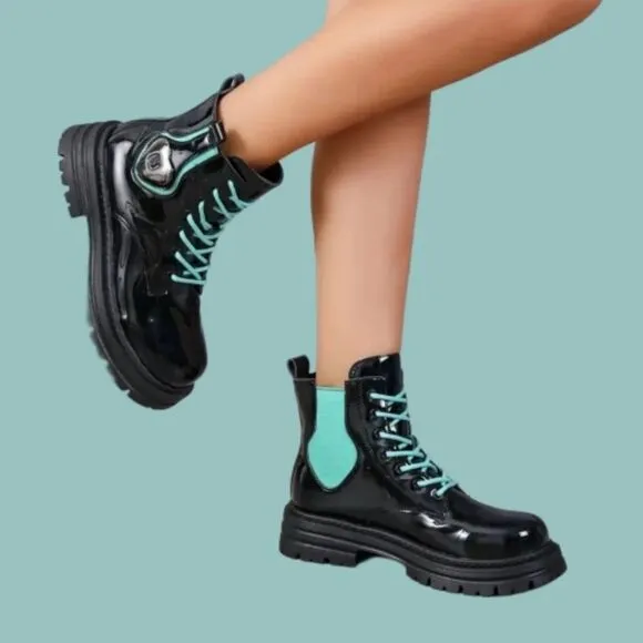 Ladies color block combat boots sz 8