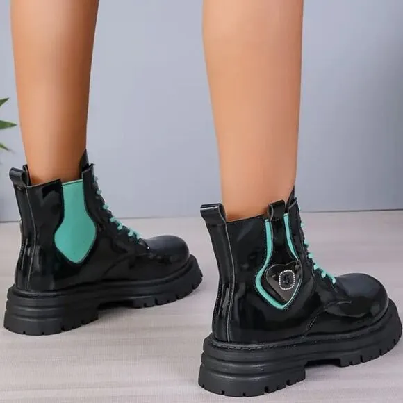 Ladies color block combat boots sz 8