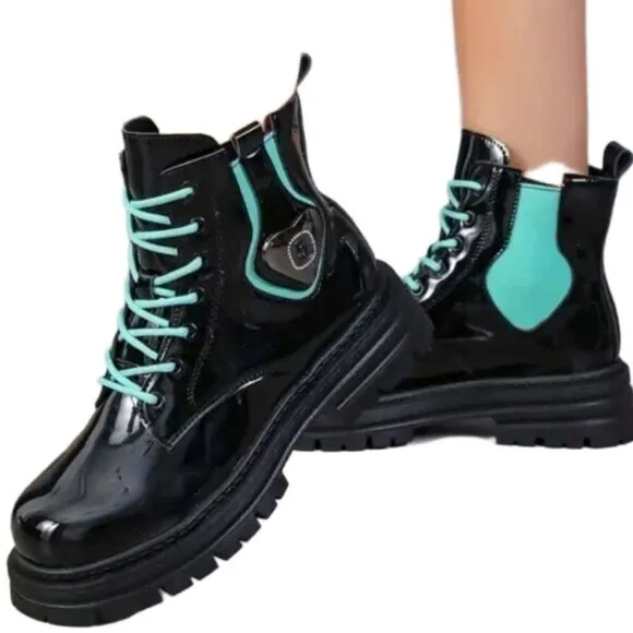 Ladies color block combat boots sz 8