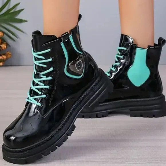 Ladies color block combat boots sz 8