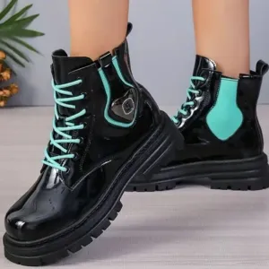 Ladies color block combat boots sz 8