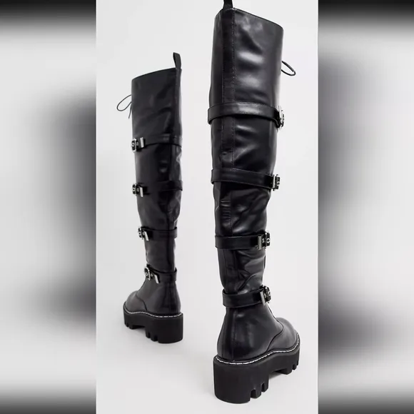Lamoda Black High Boots Extreme Lace up Buckle Over The Knee
