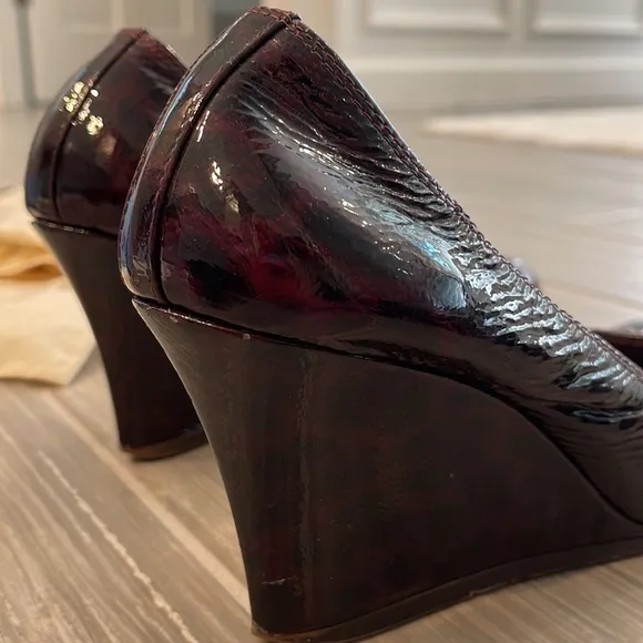 Lanvin burgundy patent wedge ballet shoes, size 38 (8 us)