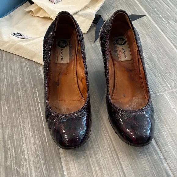 Lanvin burgundy patent wedge ballet shoes, size 38 (8 us)