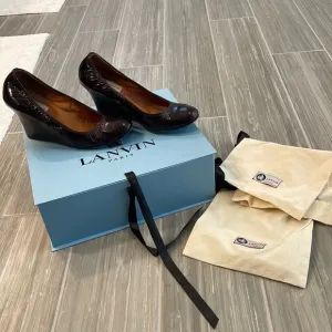 Lanvin burgundy patent wedge ballet shoes, size 38 (8 us)