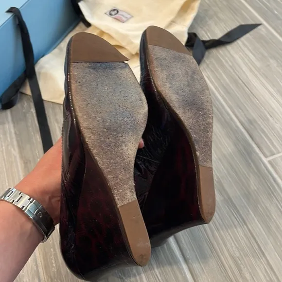 Lanvin burgundy patent wedge ballet shoes, size 38 (8 us)