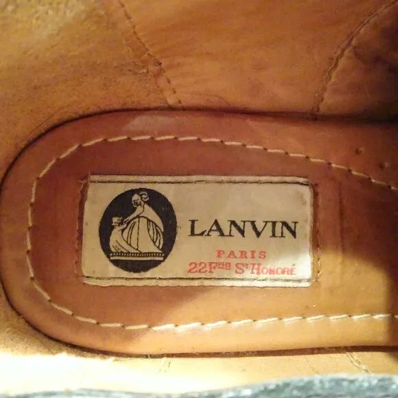 Lanvin Paris Womens Size 7 38 Black Leather Captoe Wingtip Oxford Dress Shoes