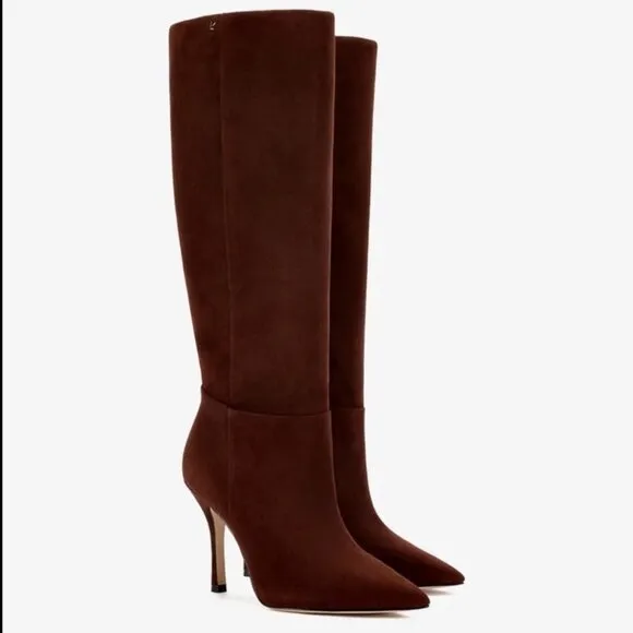 Larroudé Suede Knee-High Heeled Boots – Size 9