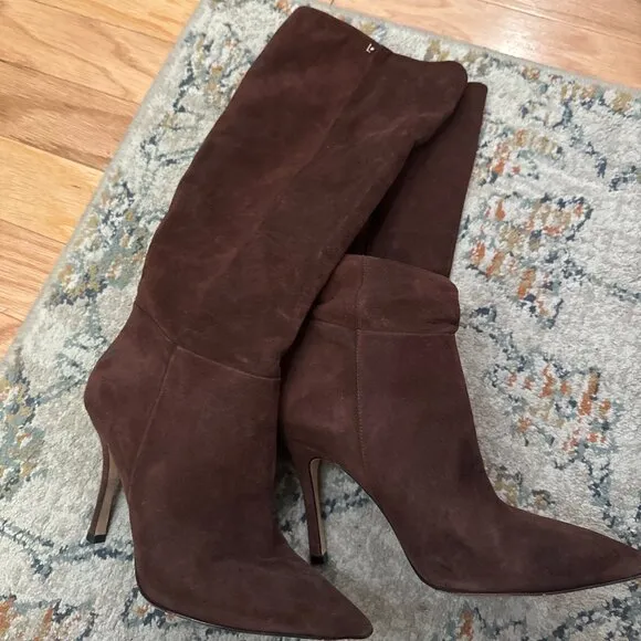 Larroudé Suede Knee-High Heeled Boots – Size 9