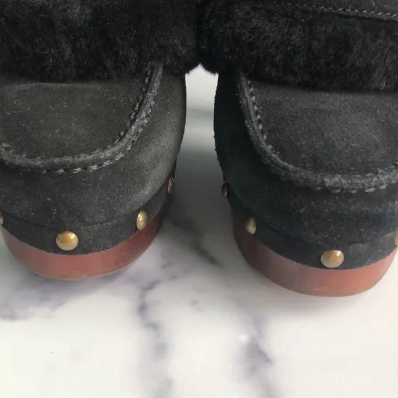 Lauren Ralph Lauren Black Suede And Natural Shearling Clogs Studded Platform 6
