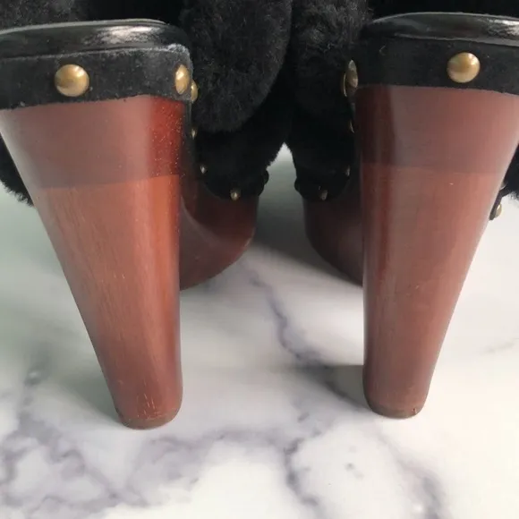 Lauren Ralph Lauren Black Suede And Natural Shearling Clogs Studded Platform 6