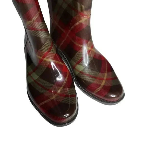 Lauren Ralph Lauren Plaid Rossalyn II Knee High PVC Rain Boots 6B