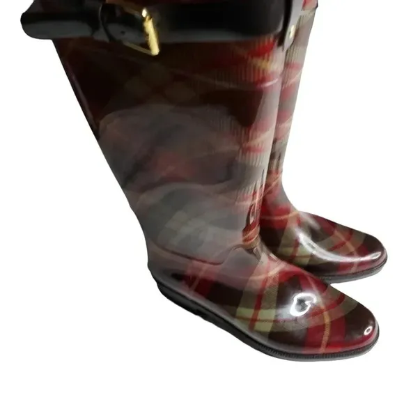 Lauren Ralph Lauren Plaid Rossalyn II Knee High PVC Rain Boots 6B
