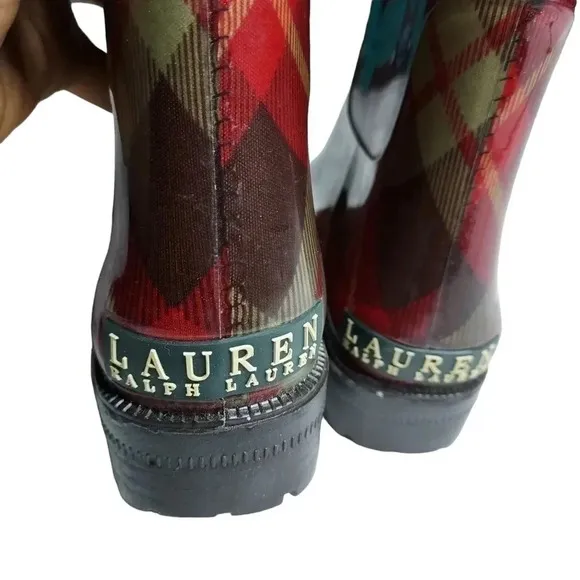 Lauren Ralph Lauren Plaid Rossalyn II Knee High PVC Rain Boots 6B