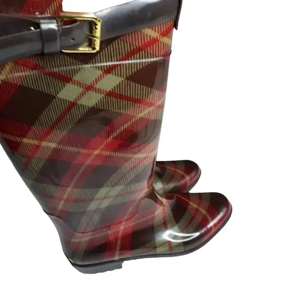 Lauren Ralph Lauren Plaid Rossalyn II Knee High PVC Rain Boots 6B