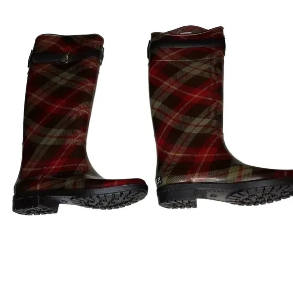Lauren Ralph Lauren Plaid Rossalyn II Knee High PVC Rain Boots 6B