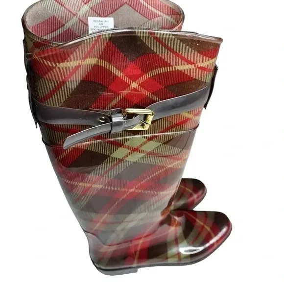 Lauren Ralph Lauren Plaid Rossalyn II Knee High PVC Rain Boots 6B