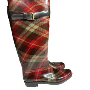 Lauren Ralph Lauren Plaid Rossalyn II Knee High PVC Rain Boots 6B