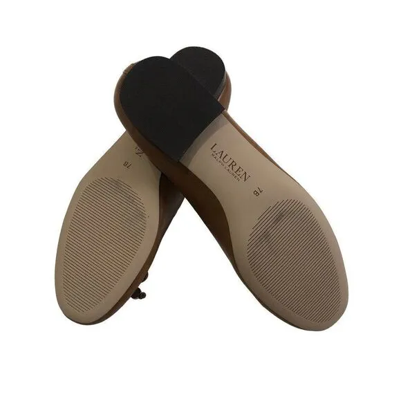 Lauren Ralph Lauren Glennie Womens Leather Saddle Tan Flat Ballet Shoes Size 7B