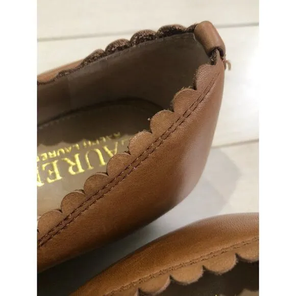 Lauren Ralph Lauren Glennie Womens Leather Saddle Tan Flat Ballet Shoes Size 7B