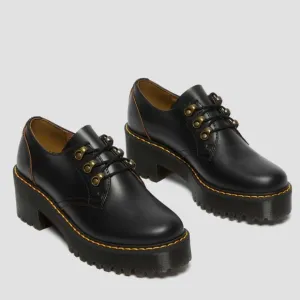 Leona Lo Black Vintage Smooth Leather Classic Platform Sole Heeled Shoes NWOT 11