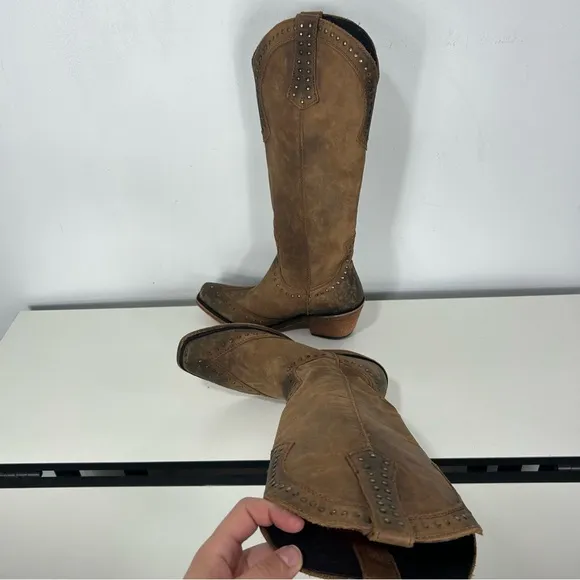 LIBERTY Black Knee High Brown Heeled Western Boots