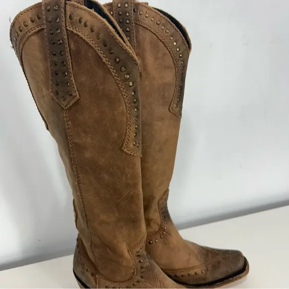 LIBERTY Black Knee High Brown Heeled Western Boots