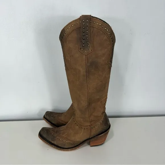 LIBERTY Black Knee High Brown Heeled Western Boots