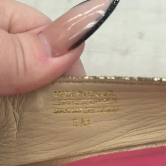 Lilly Pulitzer Logo Ballet Flats 9 Womens  Shiny Leather champagne gold