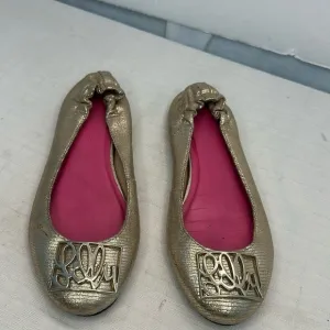 Lilly Pulitzer Logo Ballet Flats 9 Womens  Shiny Leather champagne gold