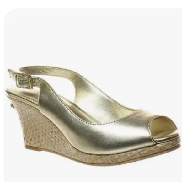 Lilly Pulitzer women’s Gigi Wedge Gold Slingback Sandals size 7.5