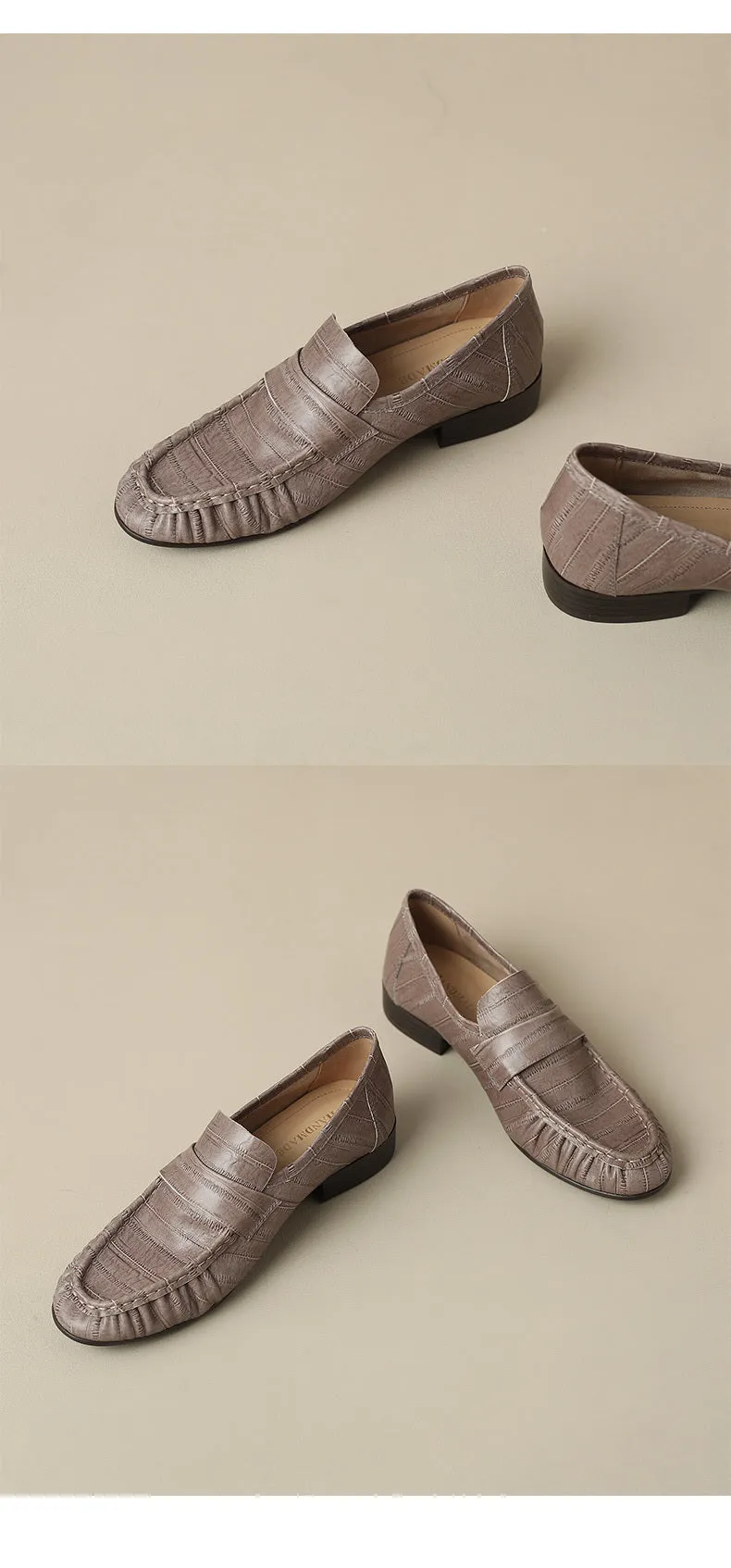 Loafers Women's Casual Pleated Leather Shoes