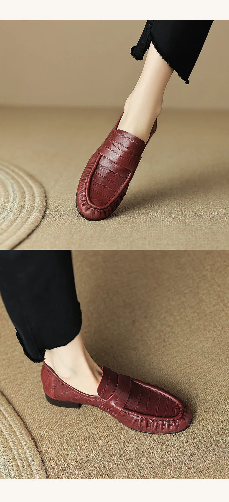 Loafers Women's Casual Pleated Leather Shoes