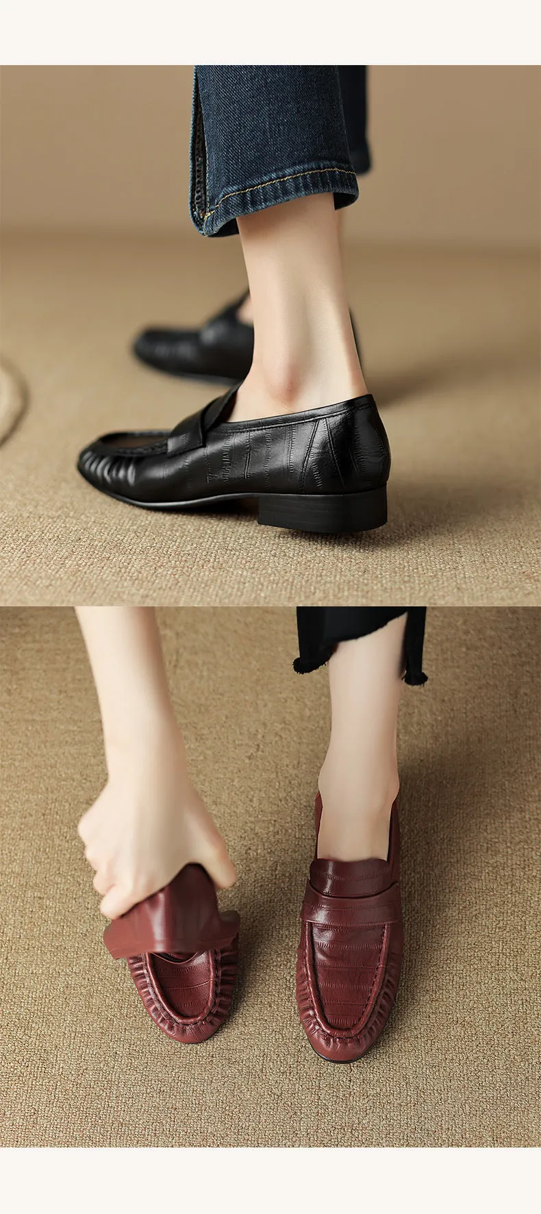 Loafers Women's Casual Pleated Leather Shoes