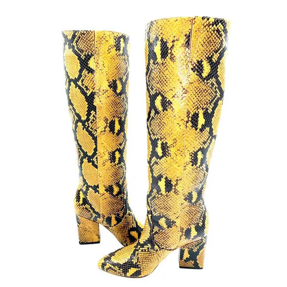 Loeffler Randall Sarina Knee High Block Heel Boots- Amber, US 6M