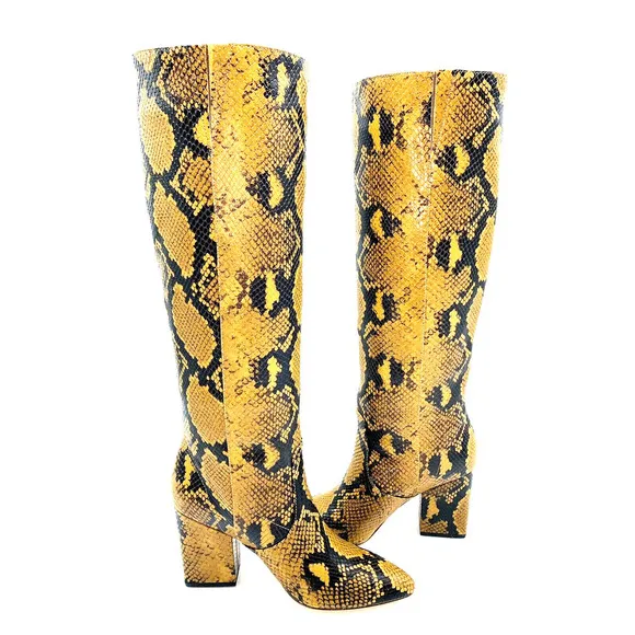 Loeffler Randall Sarina Knee High Block Heel Boots- Amber, US 6M