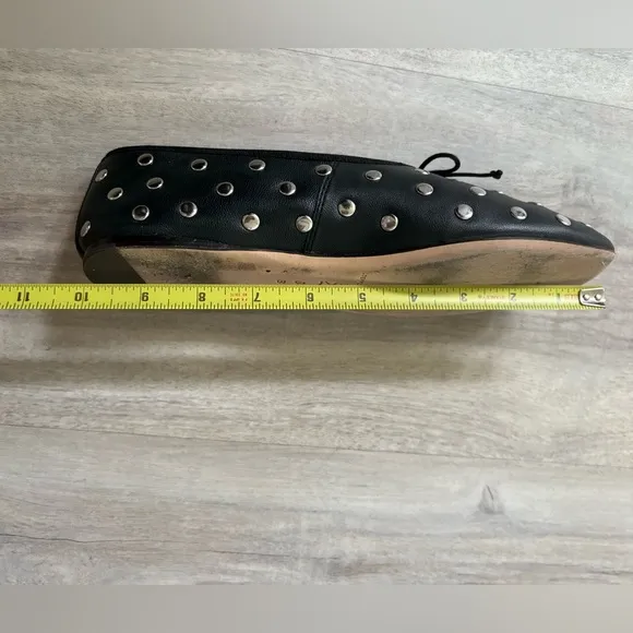 Loeffler Randall Womens Landon Black Studded Leather Ballet Flats Used