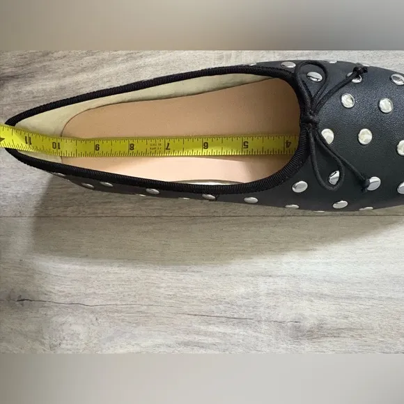 Loeffler Randall Womens Landon Black Studded Leather Ballet Flats Used
