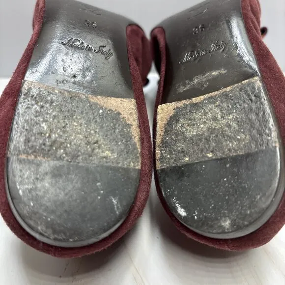 Louis Vuitton Shoes Womens 6 EU 36 Burgundy Suede Bow Scrunch Ballet Flats