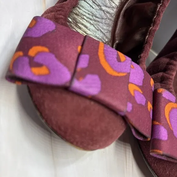 Louis Vuitton Shoes Womens 6 EU 36 Burgundy Suede Bow Scrunch Ballet Flats
