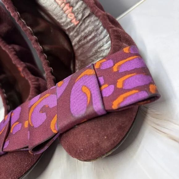 Louis Vuitton Shoes Womens 6 EU 36 Burgundy Suede Bow Scrunch Ballet Flats